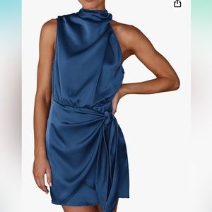 PrettyGarden Satin Blue Cocktail Dress, Size Medium